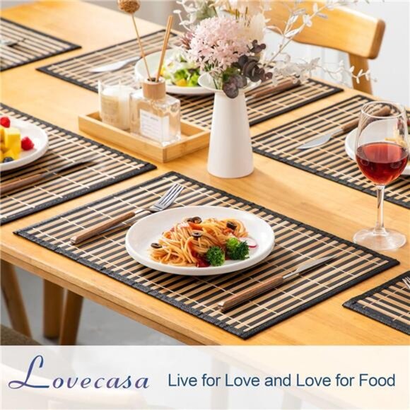 Placemats Set of 6, Bamboo Table Mats Set, 18'' × 12'' Woven Placemat, Washable - Picture 2 of 7